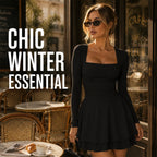 Women's Square Neck Long Sleeve Mini Dress
