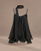 Chiffon Cami Mini Dress with Neck Scarf – Loose Ruffle Hem Party Dress | Oyese