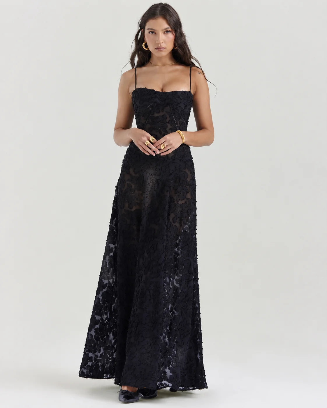 V-Neck Spaghetti Strap Floral Lace Slip Dress | Oyese