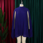 Mock Neck Pleated Chiffon Cape Shift Dress | Oyese