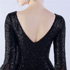 V-Neck Bell Sleeve Sequin Tulle Mermaid Evening Gown | Oyese