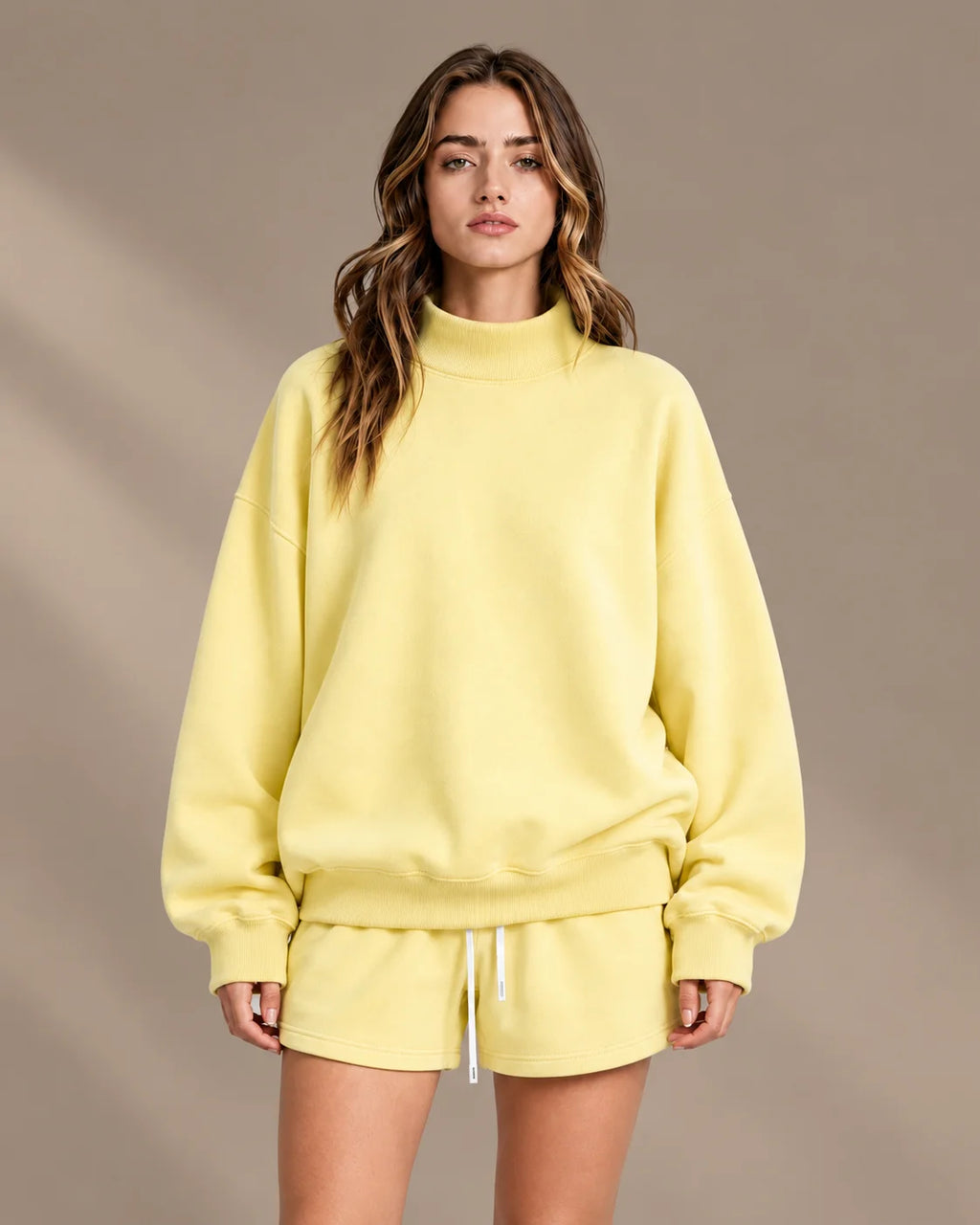 Oversized Mock Neck Fleece-Lined Pullover Sweatshirt | Oyese