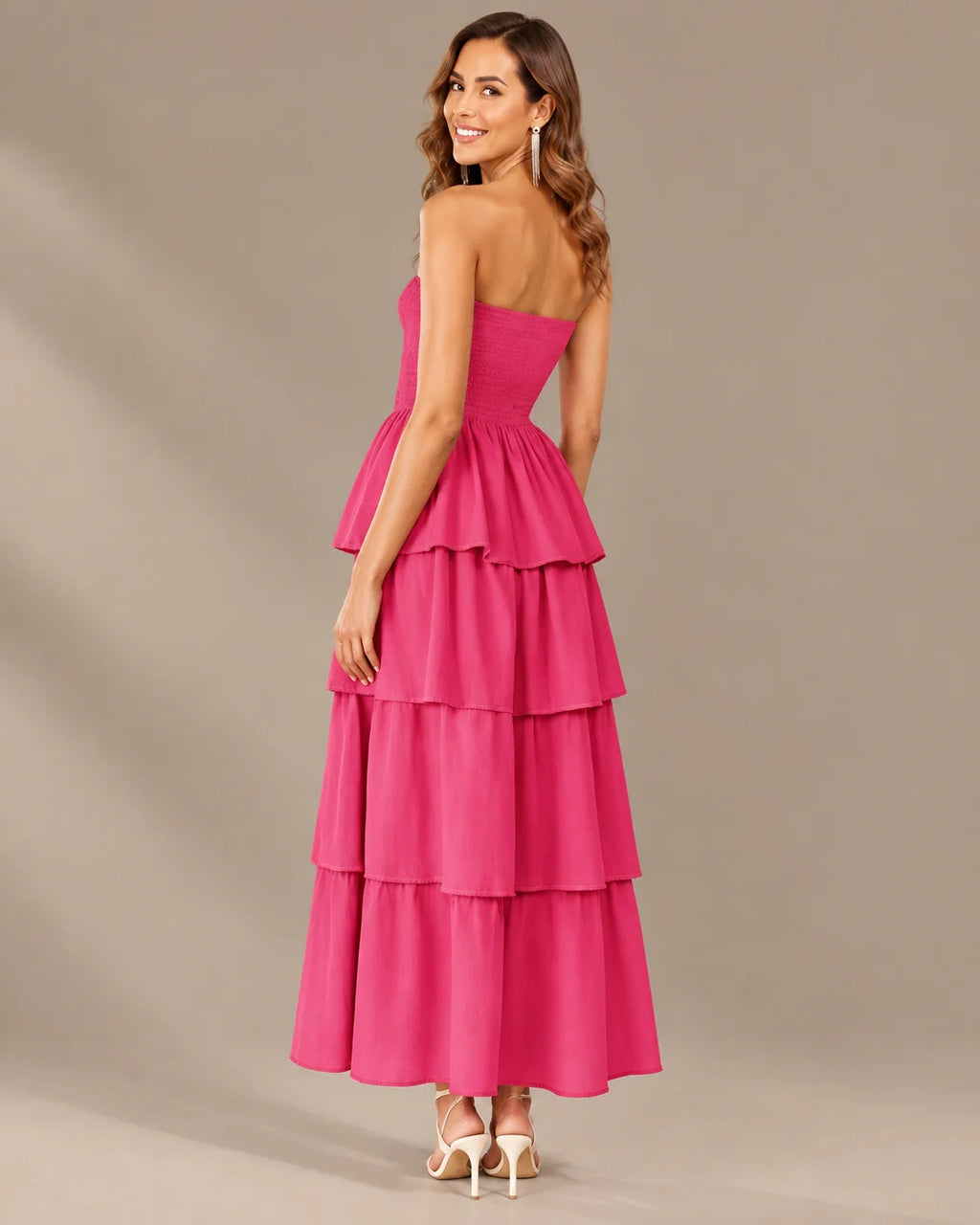 Strapless Smocked Bodice Tiered Maxi Dress | Oyese