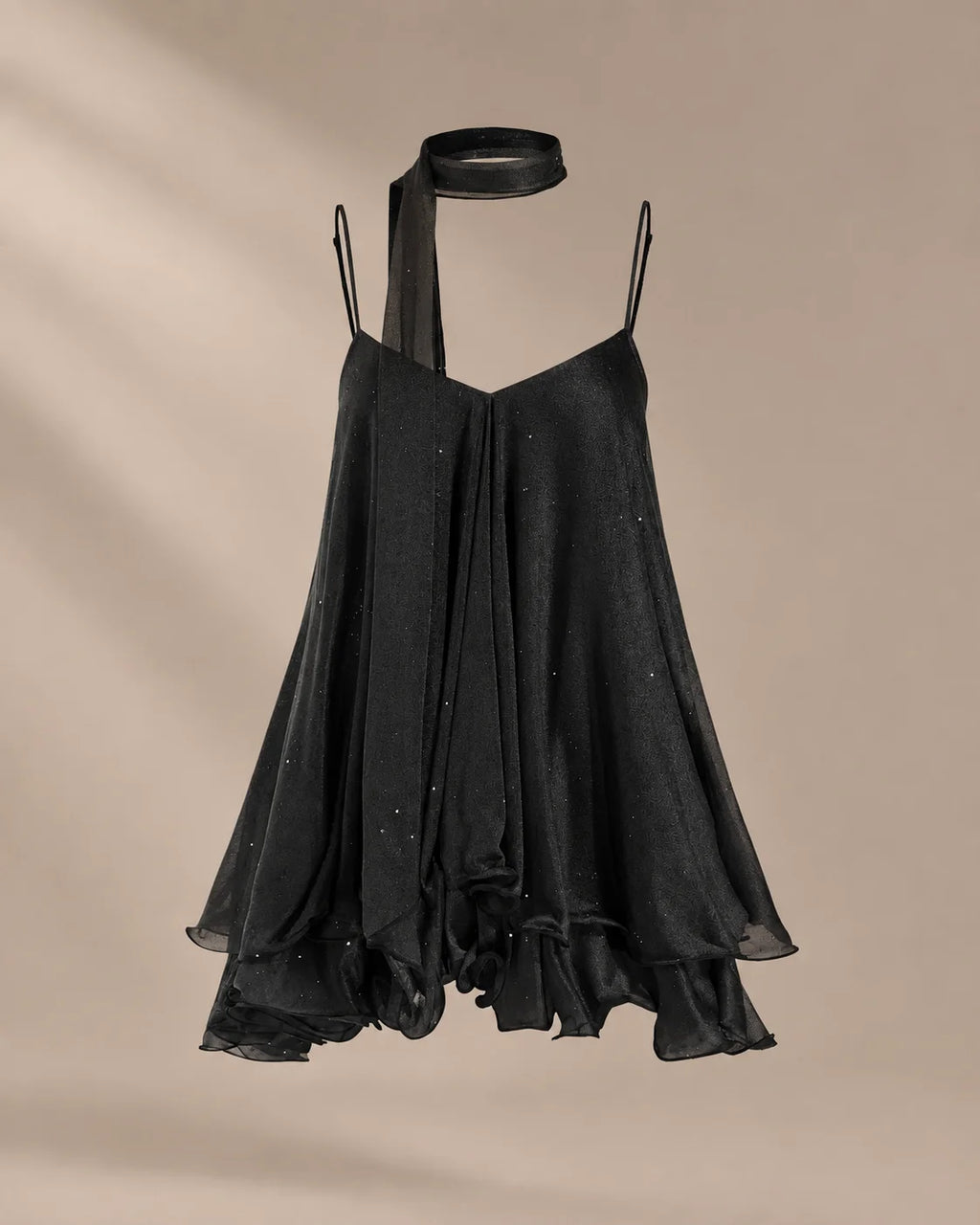 Chiffon Cami Mini Dress with Neck Scarf – Loose Ruffle Hem Party Dress | Oyese