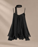 Chiffon Cami Mini Dress with Neck Scarf – Loose Ruffle Hem Party Dress | Oyese