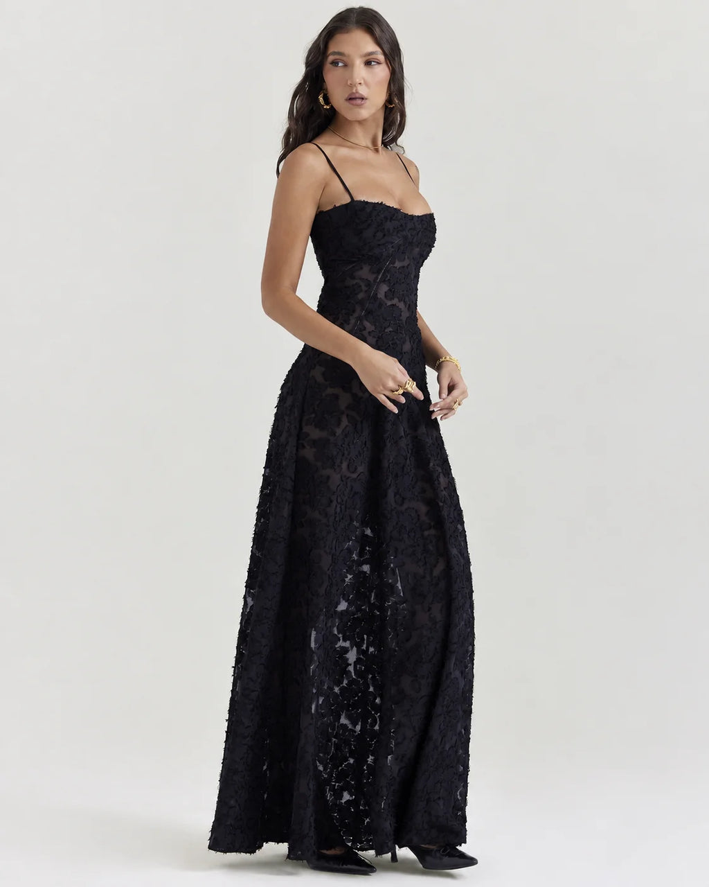 V-Neck Spaghetti Strap Floral Lace Slip Dress | Oyese