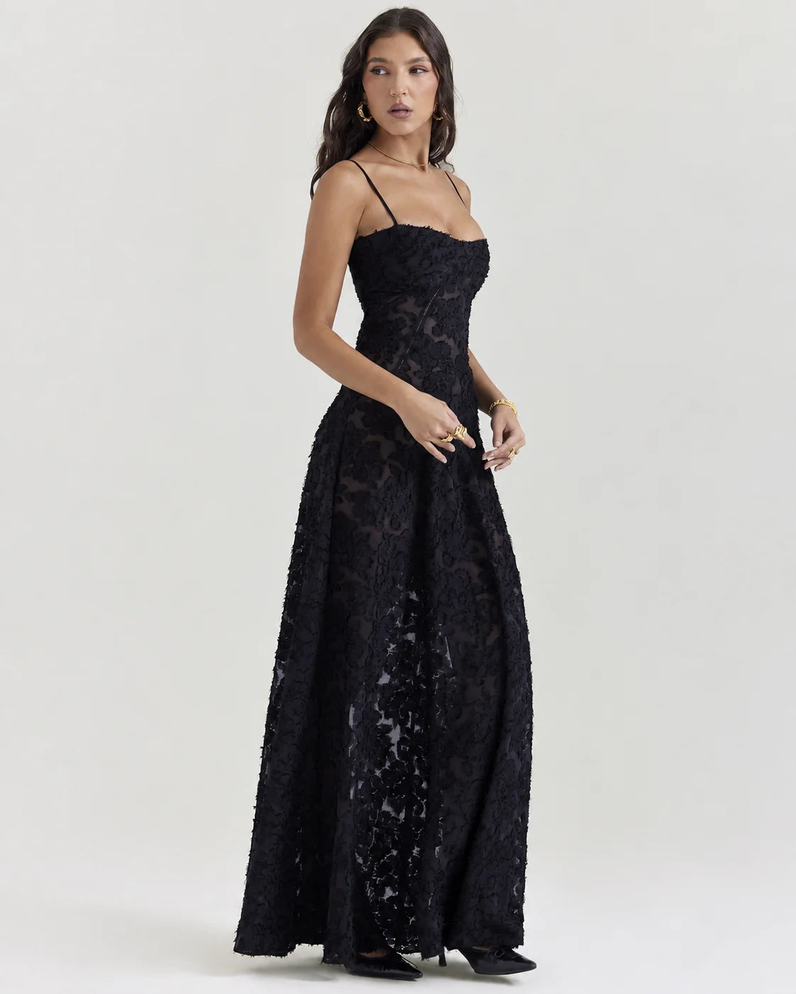 V-Neck Spaghetti Strap Floral Lace Slip Dress | Oyese