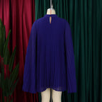 Mock Neck Pleated Chiffon Cape Shift Dress | Oyese