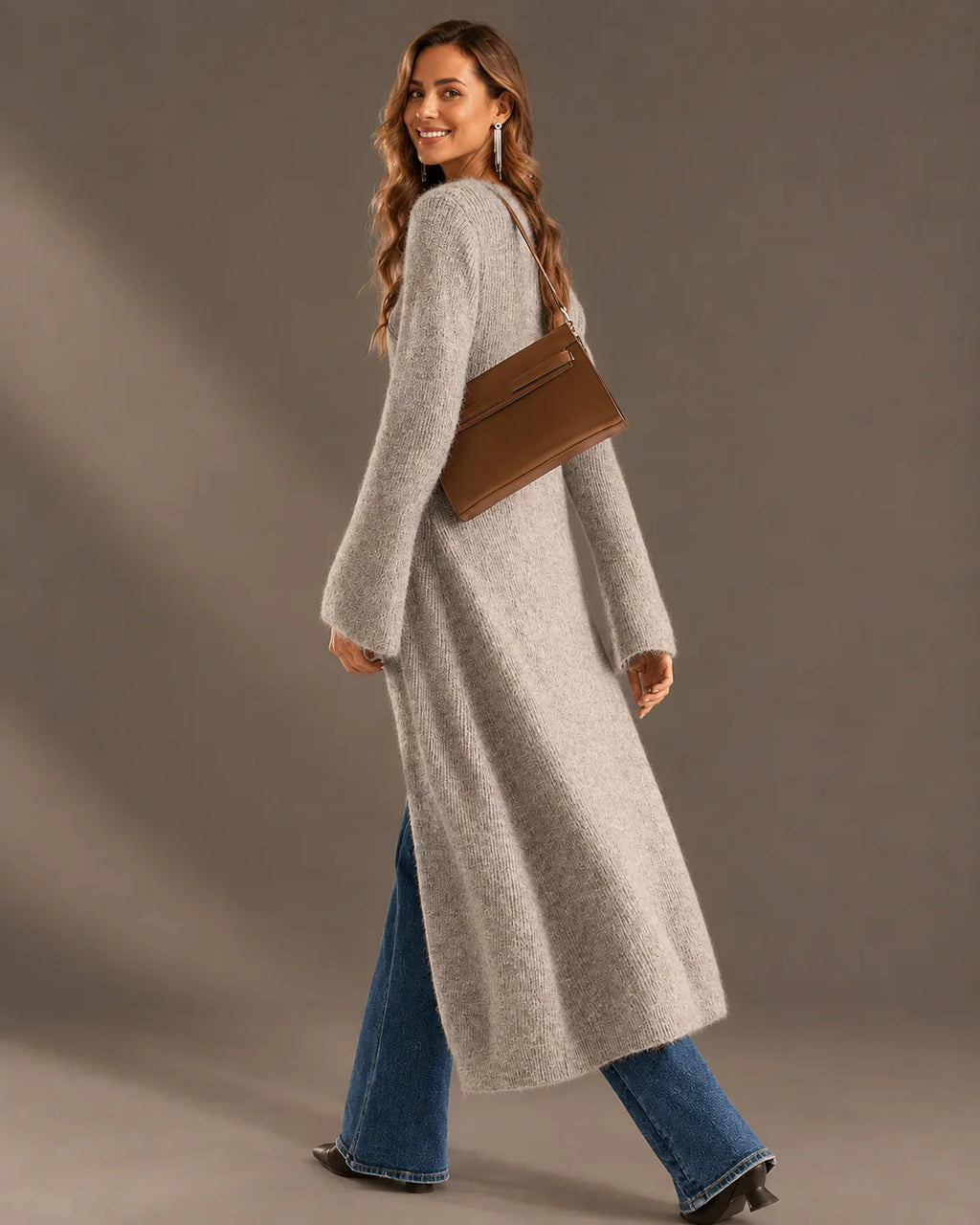 V-Neck Button Front Longline Ribbed Knit Cardigan | Oyese