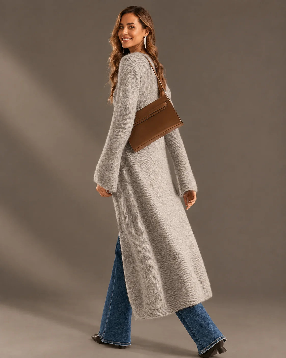 V-Neck Button Front Longline Ribbed Knit Cardigan | Oyese