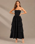 Strapless Smocked Bodice Tiered Maxi Dress | Oyese