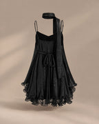 Chiffon Cami Mini Dress with Neck Scarf – Loose Ruffle Hem Party Dress | Oyese