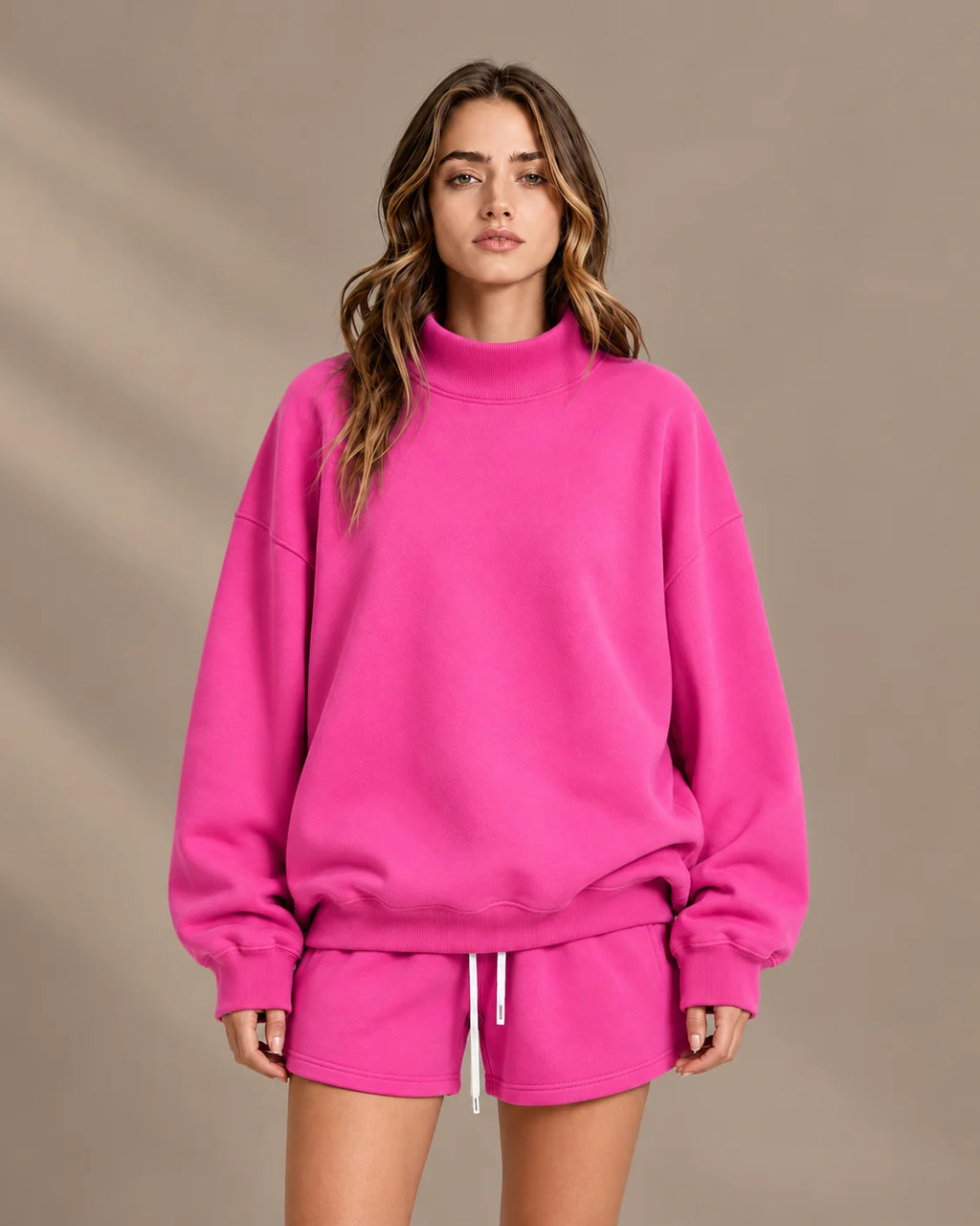 Oversized Mock Neck Fleece-Lined Pullover Sweatshirt | Oyese