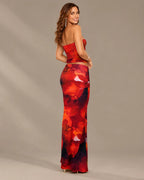 Watercolor Floral Strapless Top and Maxi Skirt Two Piece Set | Oyese