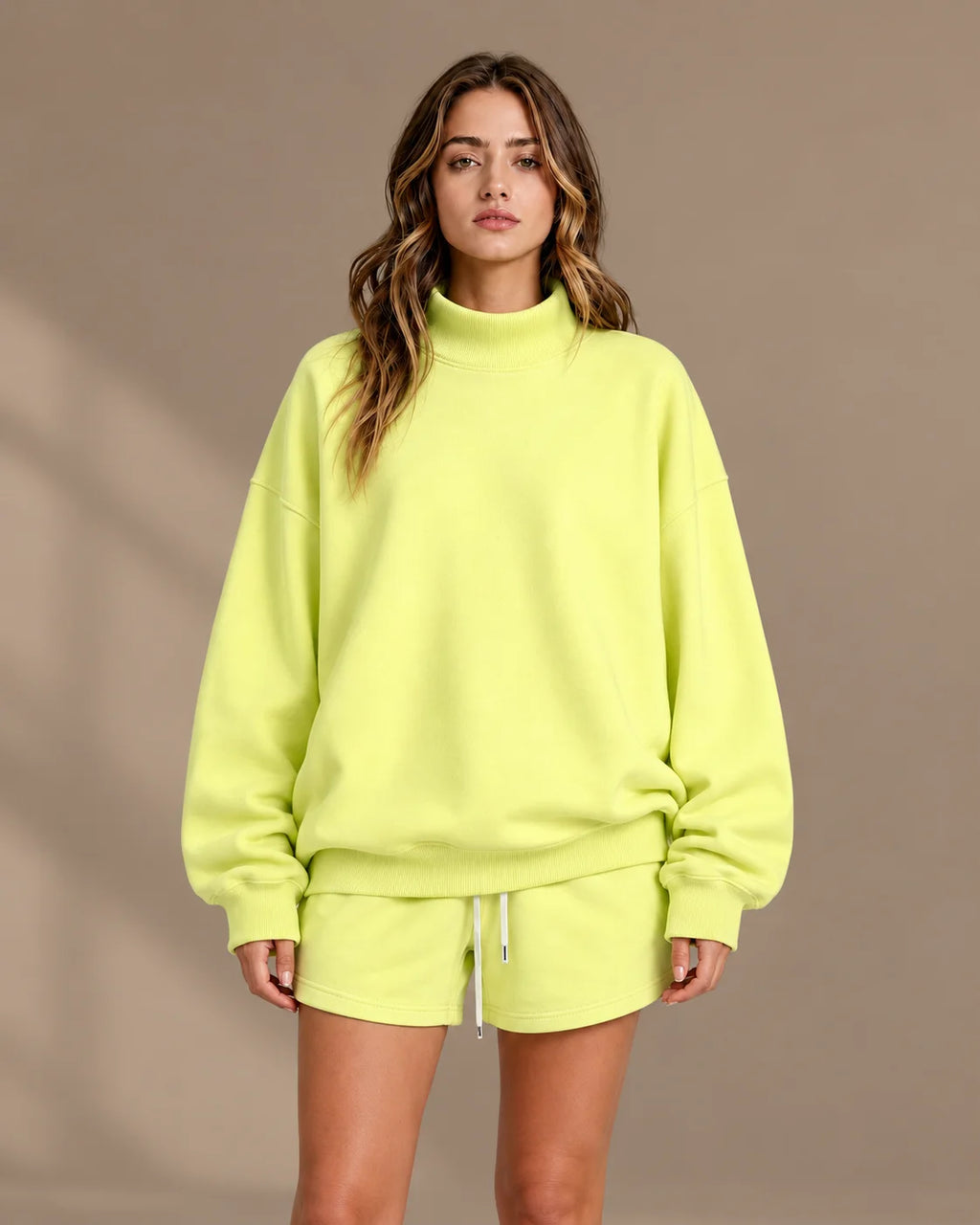 Oversized Mock Neck Fleece-Lined Pullover Sweatshirt | Oyese