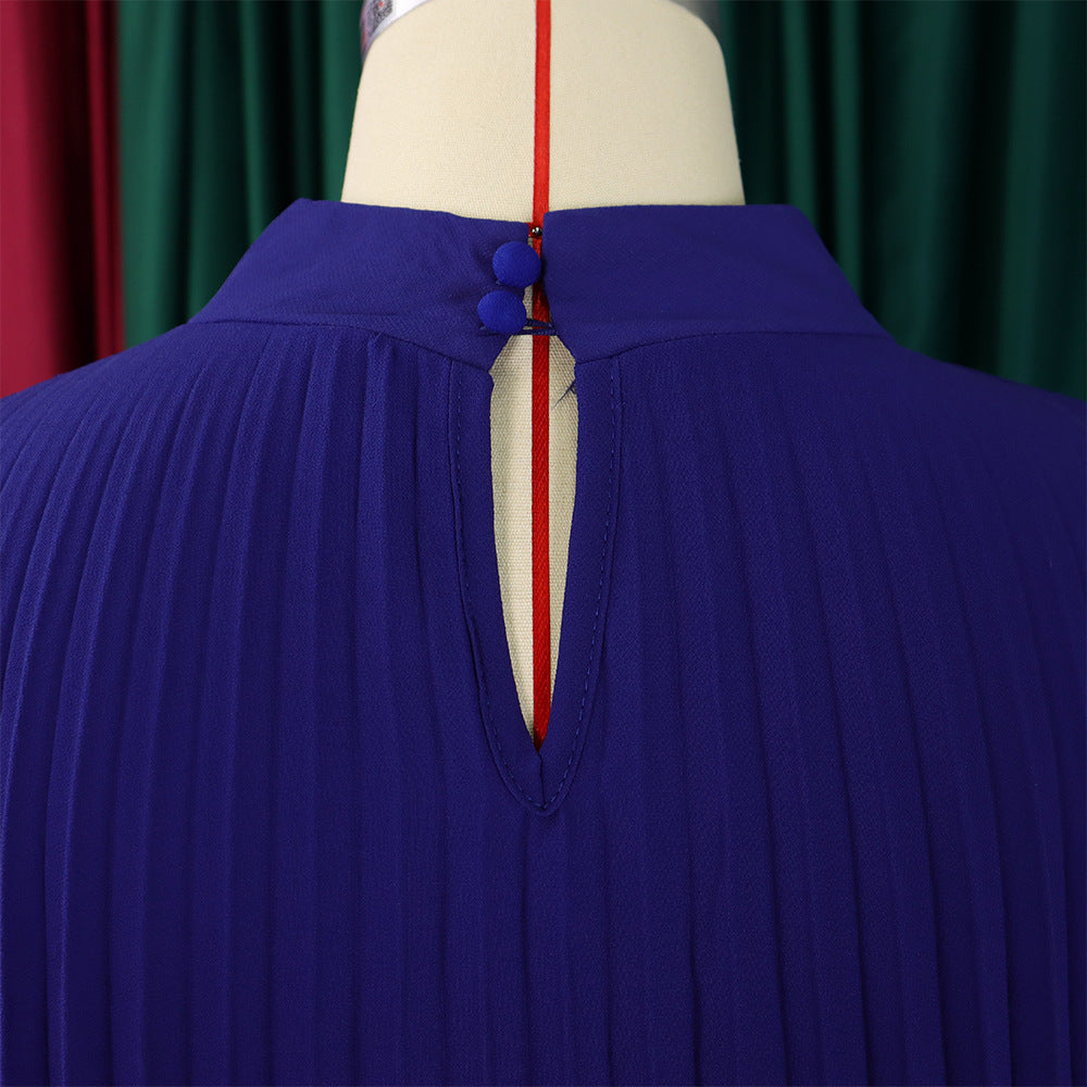 Mock Neck Pleated Chiffon Cape Shift Dress | Oyese
