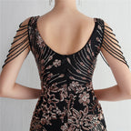 V-Neck Floral Sequin Embroidered Mermaid Evening Gown | Oyese