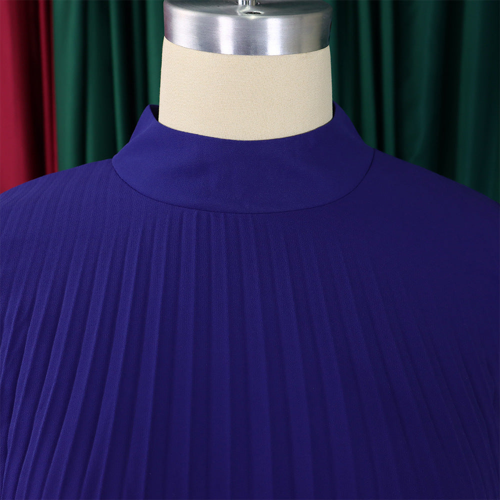 Mock Neck Pleated Chiffon Cape Shift Dress | Oyese
