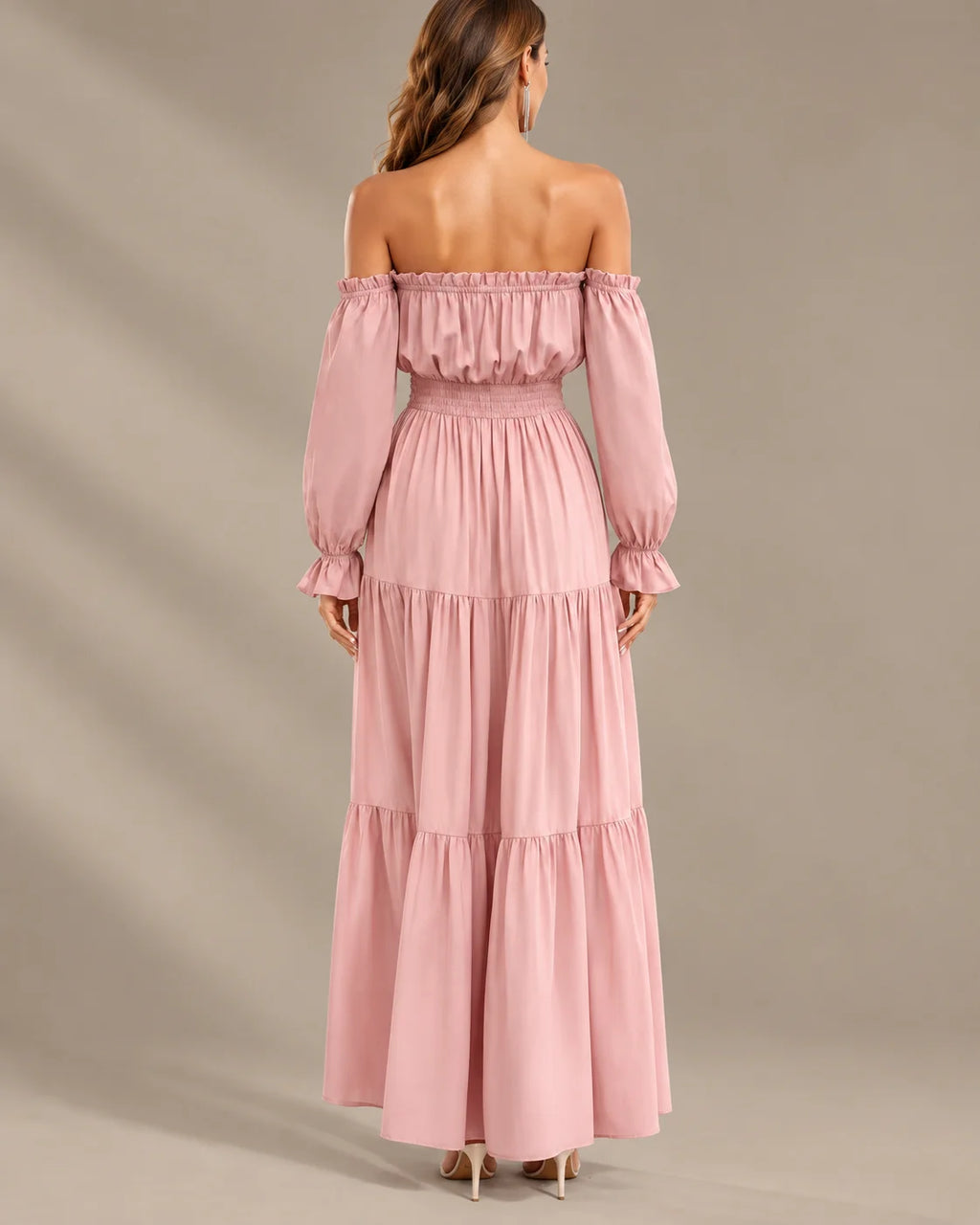 Boho Off-Shoulder Long Sleeve Tiered Maxi Dress with Side Slit | Oyese