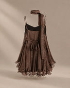 Chiffon Cami Mini Dress with Neck Scarf – Loose Ruffle Hem Party Dress | Oyese
