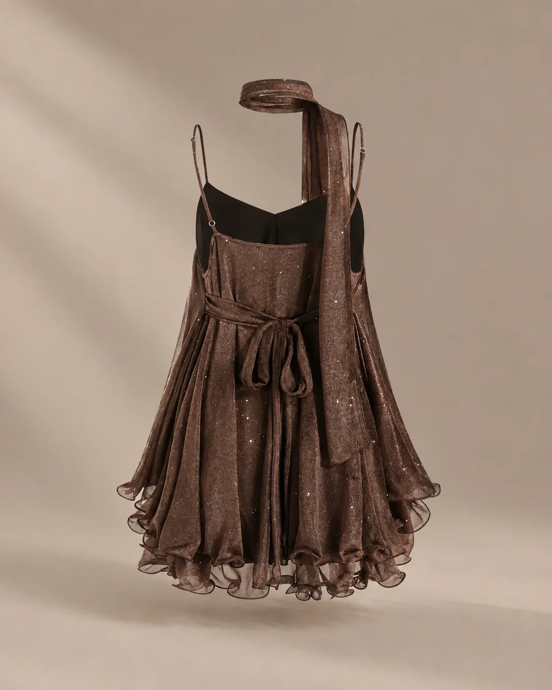Chiffon Cami Mini Dress with Neck Scarf – Loose Ruffle Hem Party Dress | Oyese