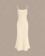Chiffon Cape Mock Neck Satin Midi Dress – Elegant Cocktail Wedding Guest Dress | Oyese