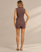 Sleeveless Wrap Blazer Vest and Shorts Two Piece Set | Oyese