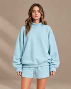 Oversized Mock Neck Fleece-Lined Pullover Sweatshirt | Oyese