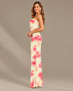 Watercolor Floral Strapless Top and Maxi Skirt Two Piece Set | Oyese