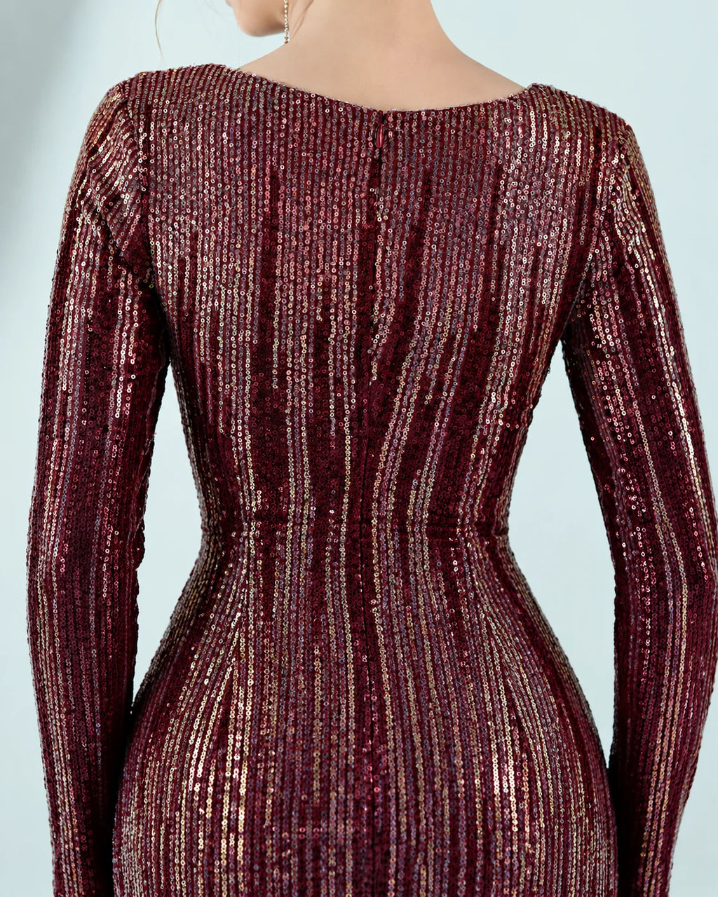 Deep V Long Sleeve Ombre Sequin Mermaid Evening Gown | Oyese