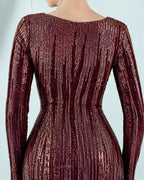 Deep V Long Sleeve Ombre Sequin Mermaid Evening Gown | Oyese
