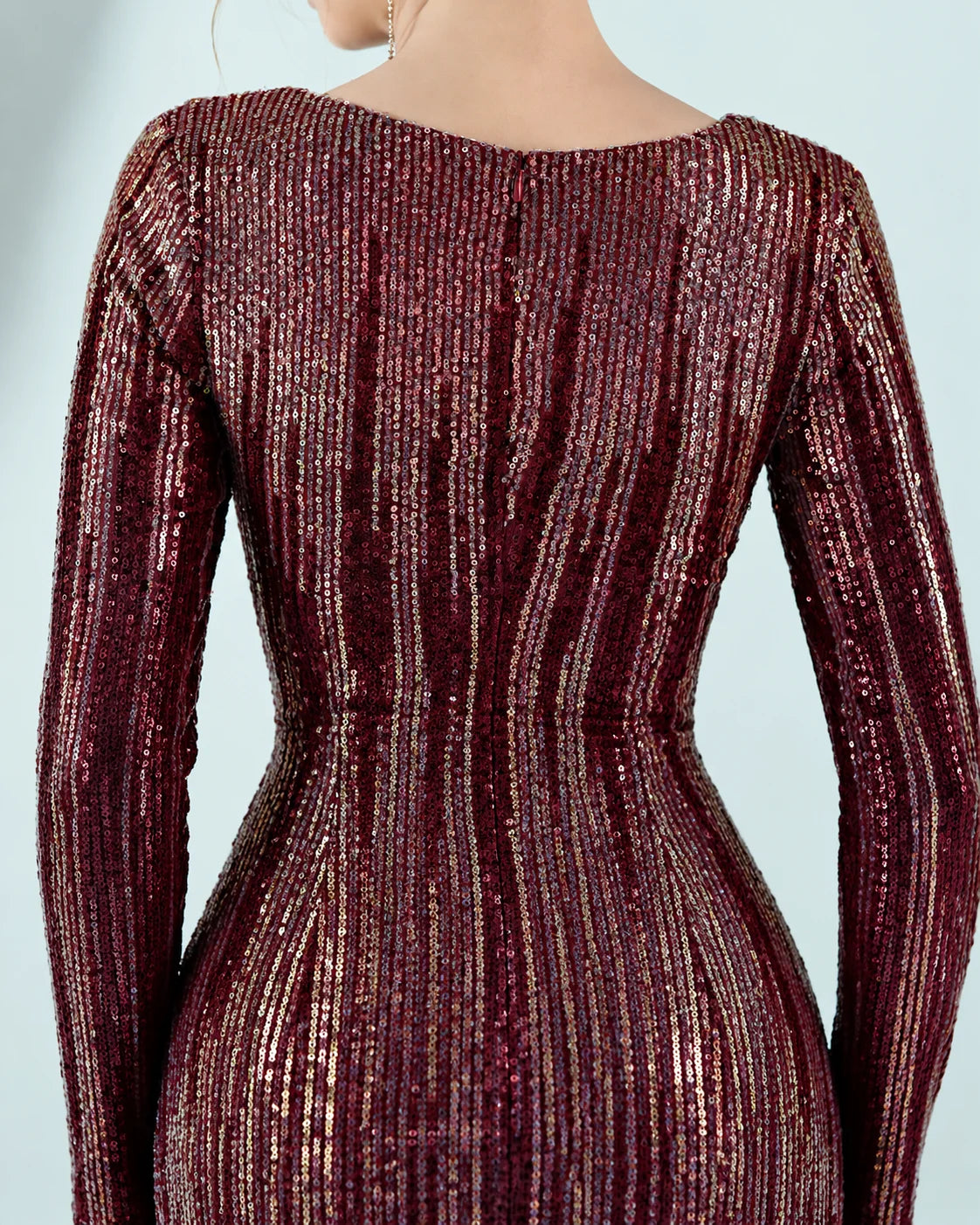 Deep V Long Sleeve Ombre Sequin Mermaid Evening Gown | Oyese