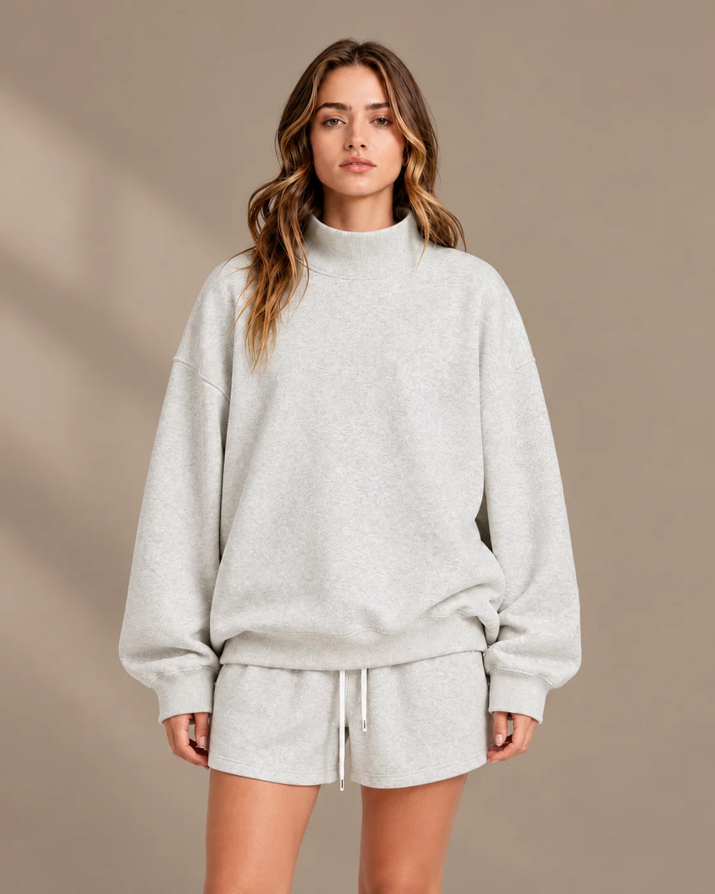 Oversized Mock Neck Fleece-Lined Pullover Sweatshirt | Oyese
