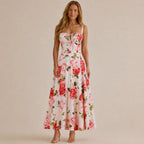 Square Neck Tie Front A-Line Midi Dress – Floral & Solid Summer Dress | Oyese