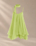 Chiffon Cami Mini Dress with Neck Scarf – Loose Ruffle Hem Party Dress | Oyese