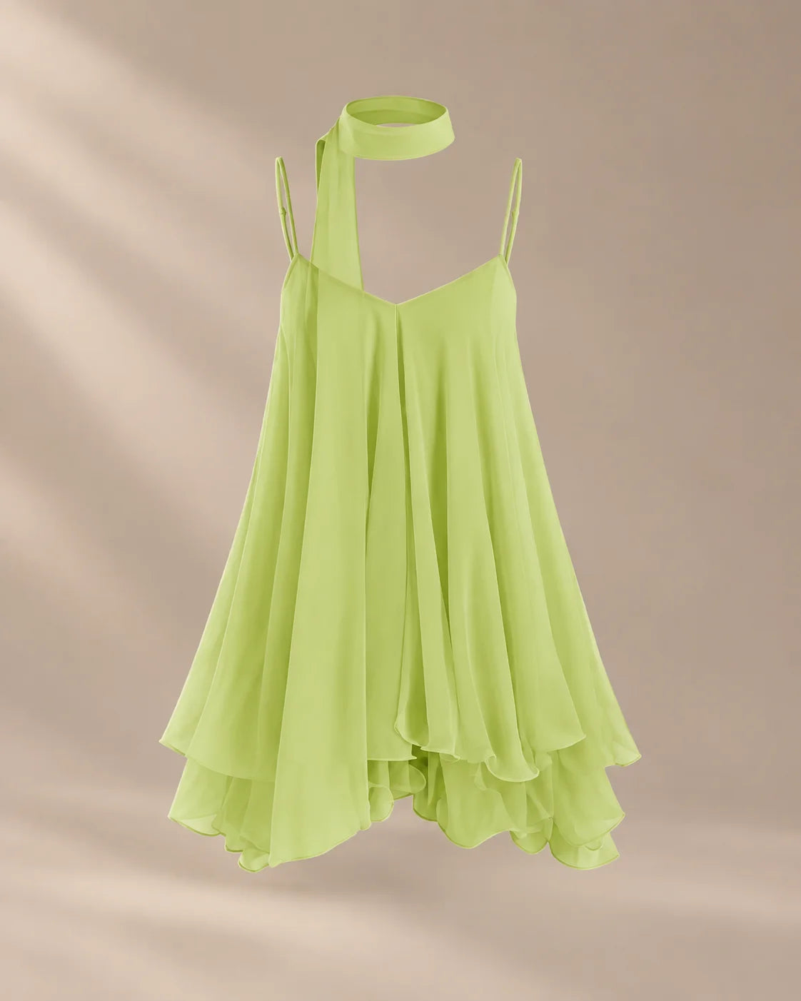 Chiffon Cami Mini Dress with Neck Scarf – Loose Ruffle Hem Party Dress | Oyese