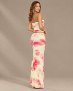 Watercolor Floral Strapless Top and Maxi Skirt Two Piece Set | Oyese