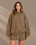Oversized Mock Neck Fleece-Lined Pullover Sweatshirt | Oyese