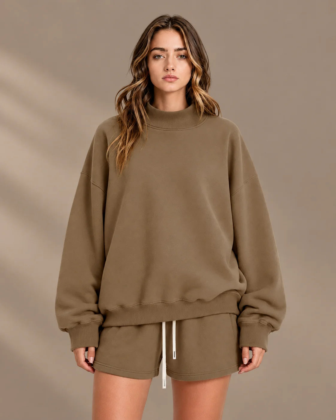 Oversized Mock Neck Fleece-Lined Pullover Sweatshirt | Oyese