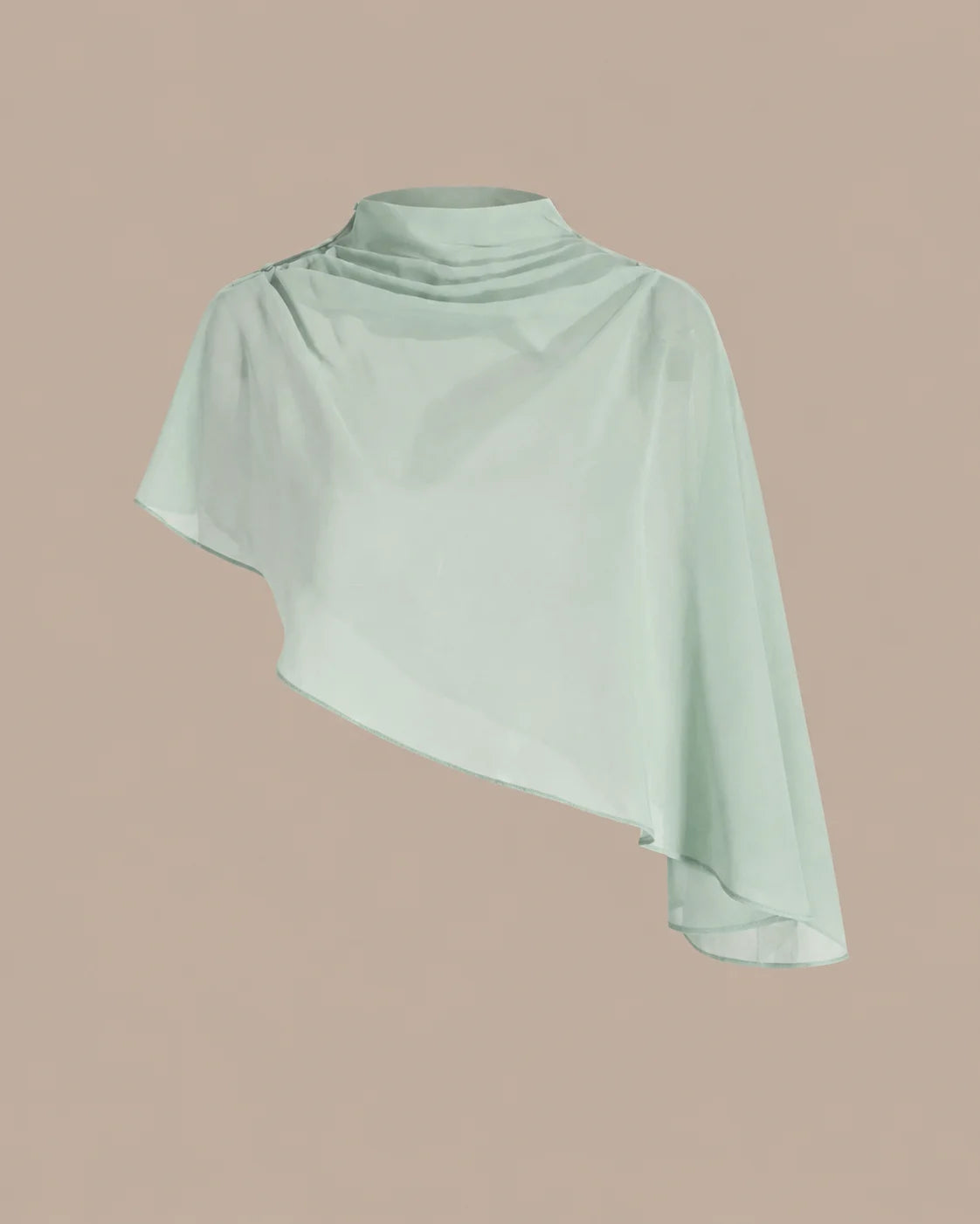 Chiffon Cape Mock Neck Satin Midi Dress – Elegant Cocktail Wedding Guest Dress | Oyese