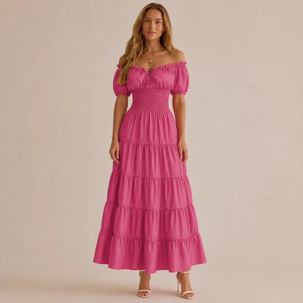 Square Neck Tie Front A-Line Midi Dress – Floral & Solid Summer Dress | Oyese