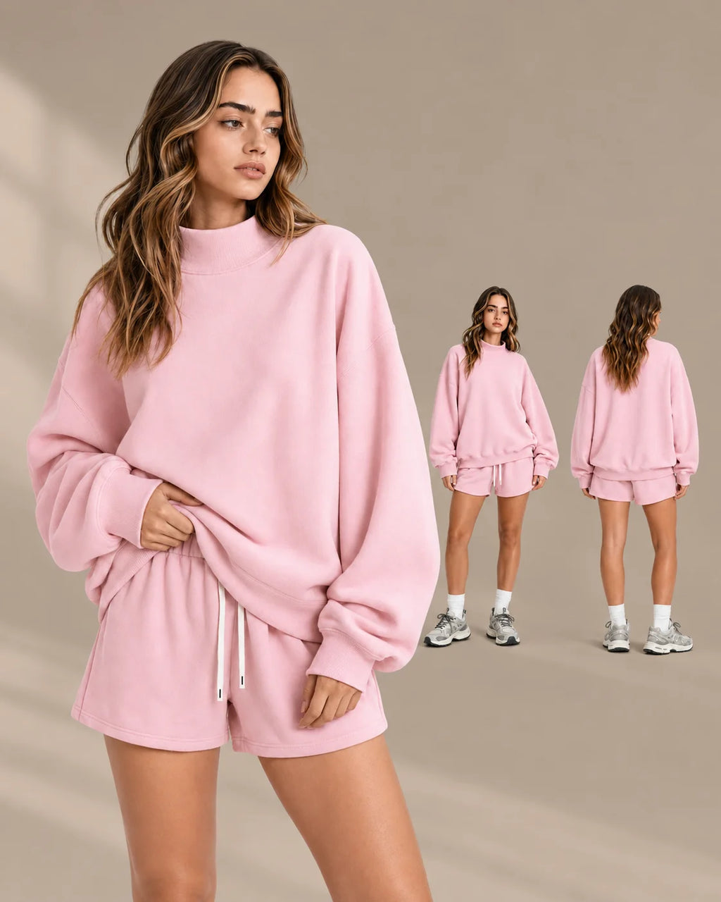 Oversized Mock Neck Fleece-Lined Pullover Sweatshirt | Oyese