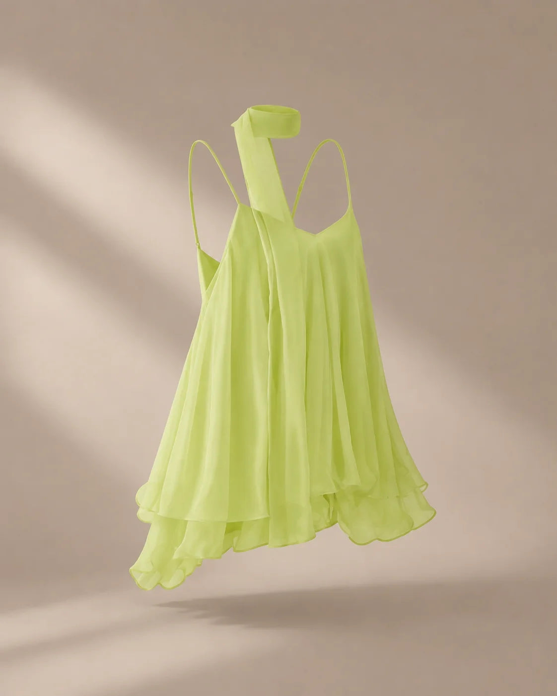Chiffon Cami Mini Dress with Neck Scarf – Loose Ruffle Hem Party Dress | Oyese