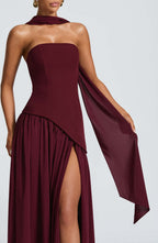 Women's Strapless Cape Halter Maxi Dress
