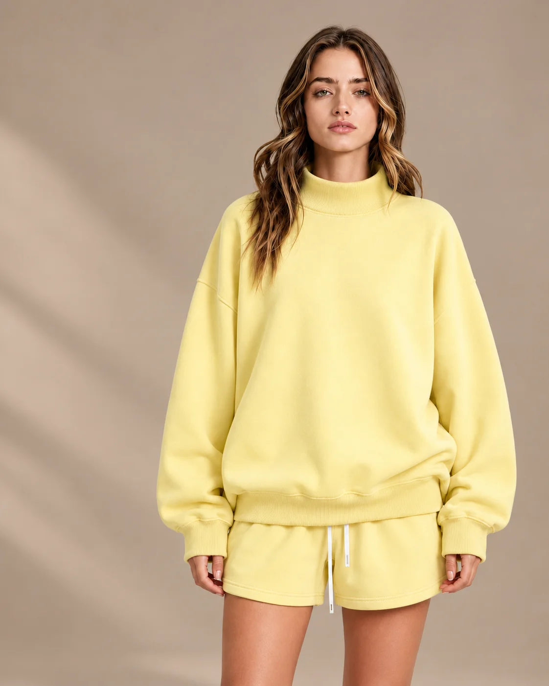 Oversized Mock Neck Fleece-Lined Pullover Sweatshirt | Oyese
