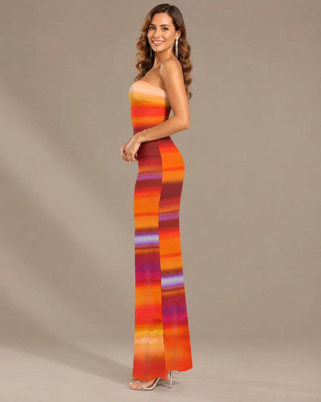 Watercolor Floral Strapless Top and Maxi Skirt Two Piece Set | Oyese