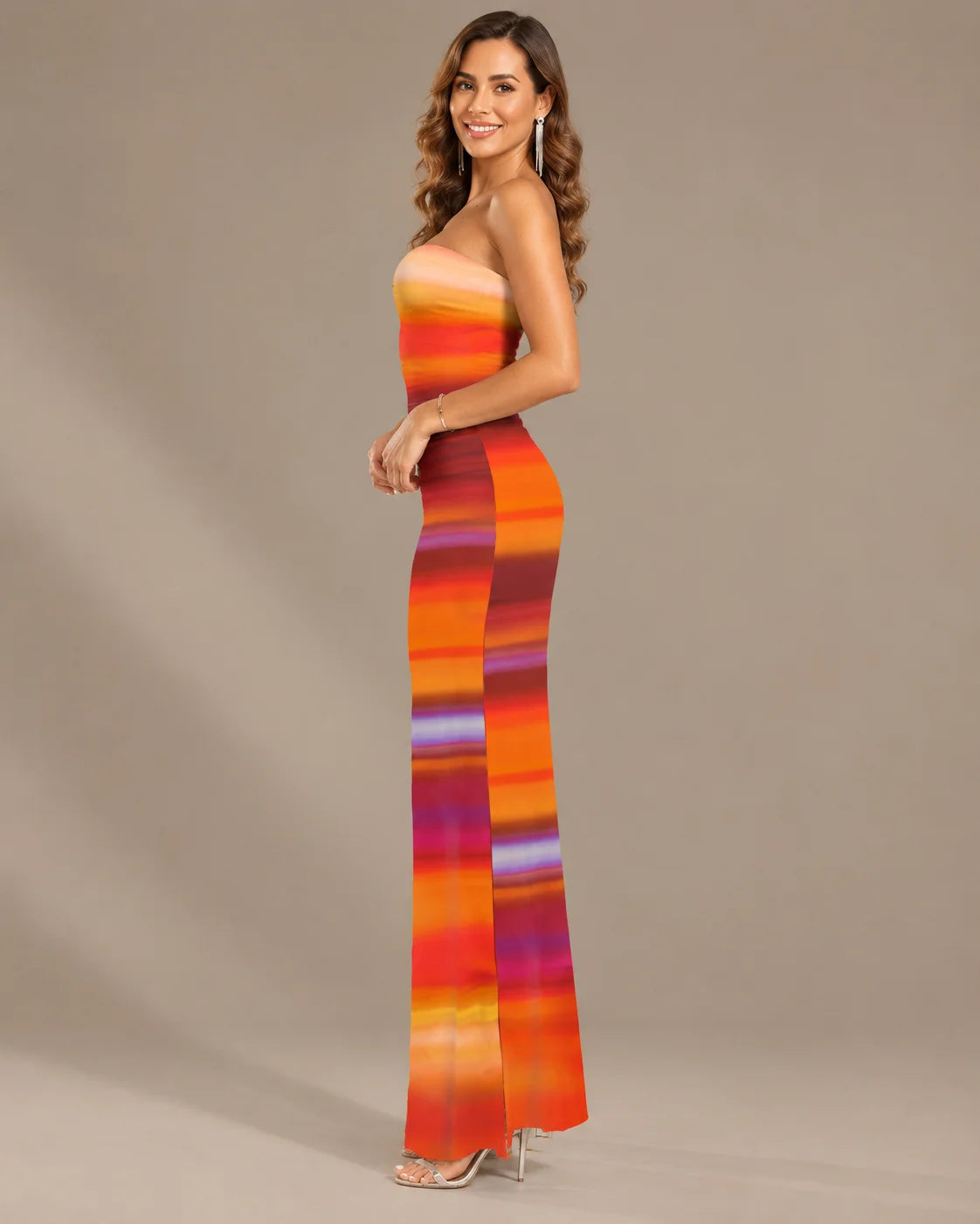 Watercolor Floral Strapless Top and Maxi Skirt Two Piece Set | Oyese