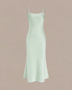Chiffon Cape Mock Neck Satin Midi Dress – Elegant Cocktail Wedding Guest Dress | Oyese