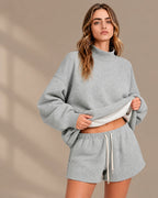 Oversized Mock Neck Fleece-Lined Pullover Sweatshirt | Oyese