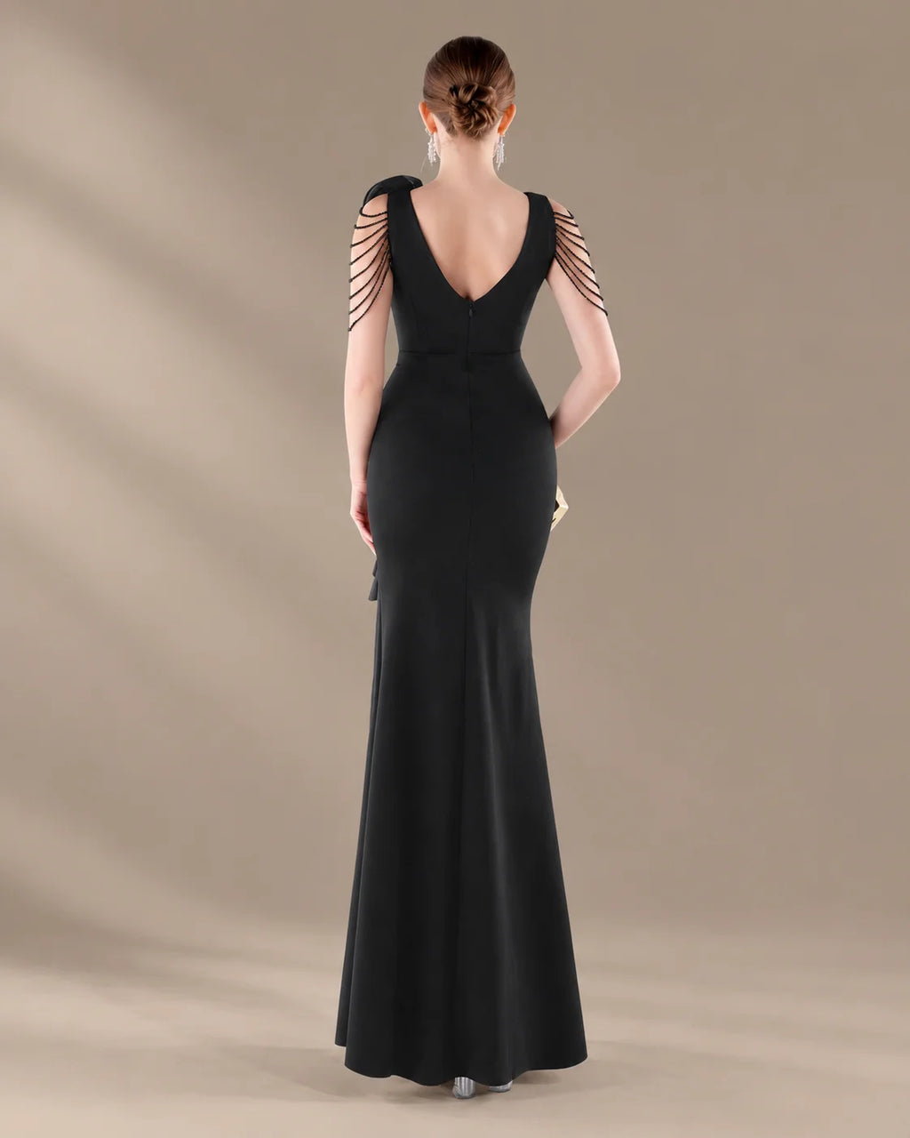 V-Neck 3D Floral Shoulder Beaded Mermaid Evening Gown | Oyese